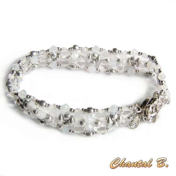 Bracelet manchette mariage perles cristal swarovski et argent mariage
