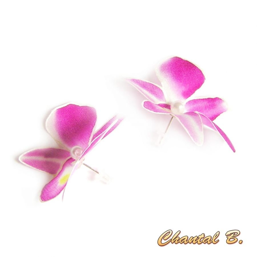 Bracelet orchidée adaptable en bandeau cheveux dentelle guipure blanche et sa fleur orchidée de soie rose mariage