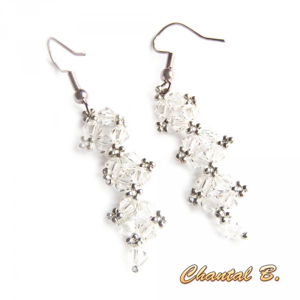 bracelet swarovski romantique perles tiss&eacute;es swarovski cristal et argent