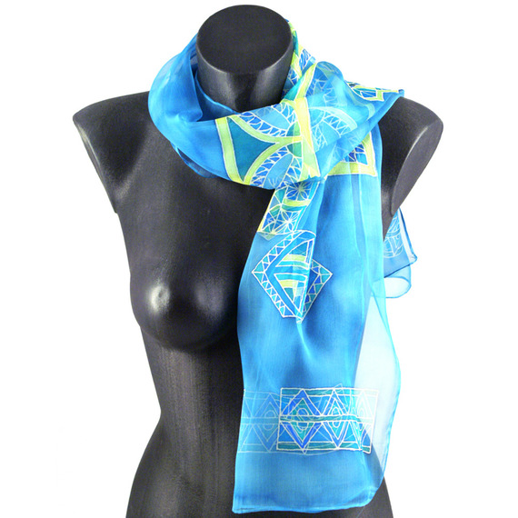 foulard écharpe mousseline de soie turquoise peint main accessoire soirée