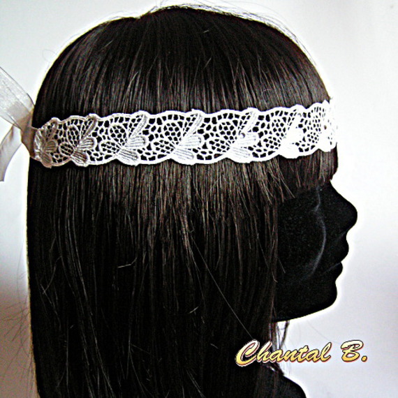headband mariage dentelle ivoire et strass bandeau de cheveux dentelle ancienne