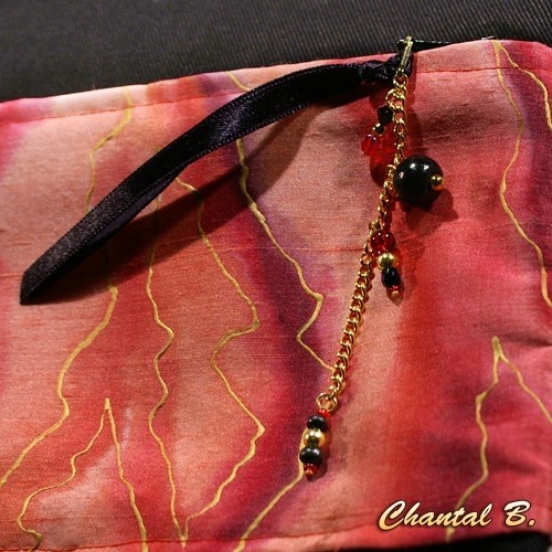 sac à main coton noir et soie rouge peinte Sibille bandoulière réglable