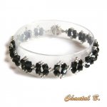 bracelet swarovski noir brillant baroque perles tissées swarovski cristal noir et argent