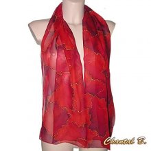 Foulard long soie écharpe rouge nuancé et or Arès peint main 