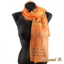 foulard écharpe mousseline de soie orange peint main accessoire soirée