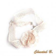 bandeau cheveux dentelle rose poudré accessoire mariage headband  romantique