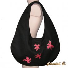 sac à main rouge à porter à l'épaule Tahiti tissu coton noire et fleurs soie rouge