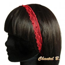 bandeau cheveux fine dentelle rouge perlée accessoire mariage headband