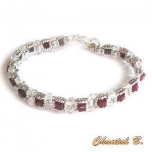 bracelet Saint Valentin swarovski siam cube précieux perles tissées swarovski et argent