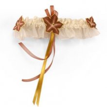 jarretière dentelle ivoire fleur de soie chocolat et or