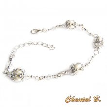 bracelet cristal swarovski perles de verre blanc nacré et argent tissées