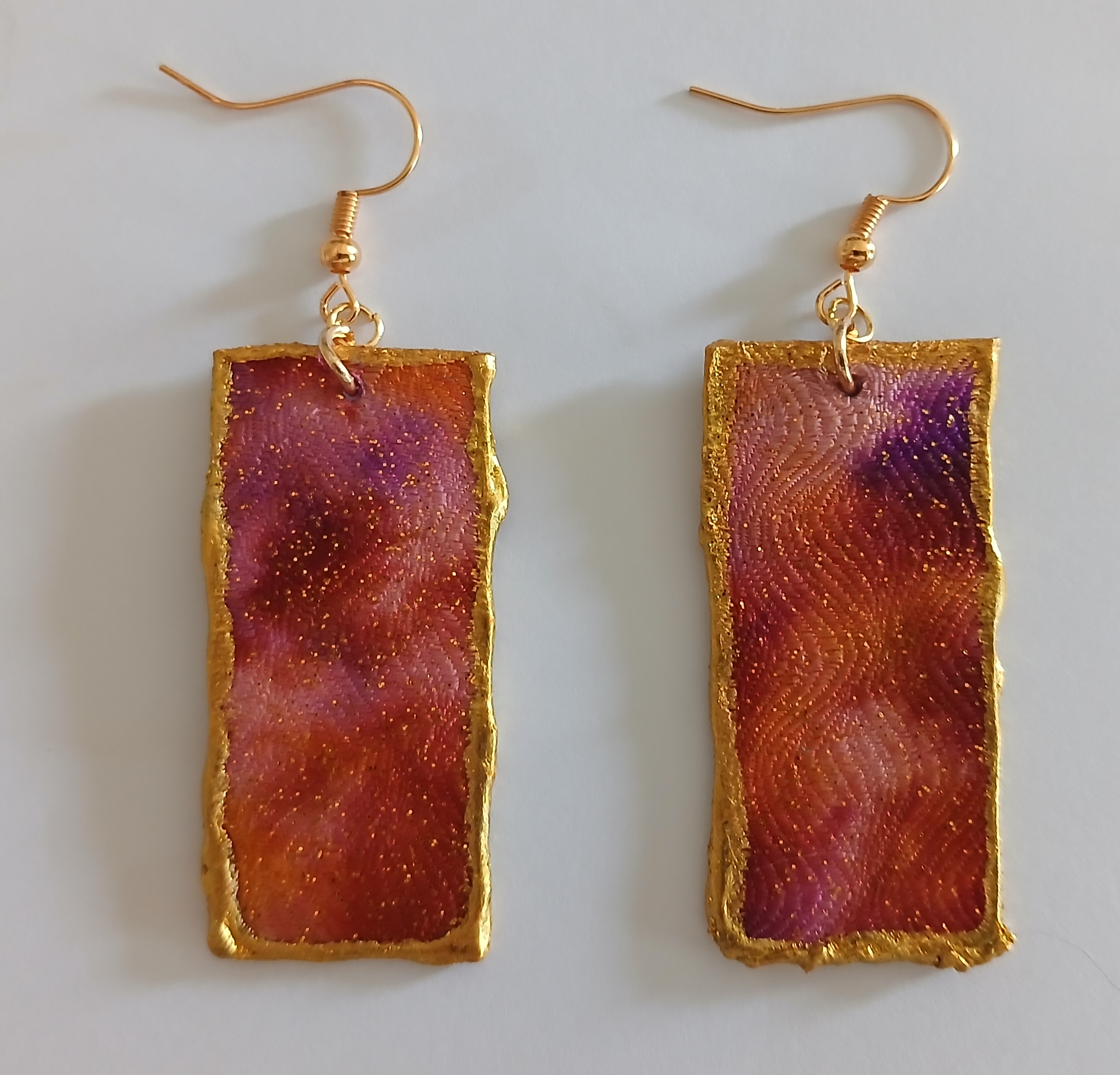 Boucles d oreilles en soie broch&eacute;e recto verso