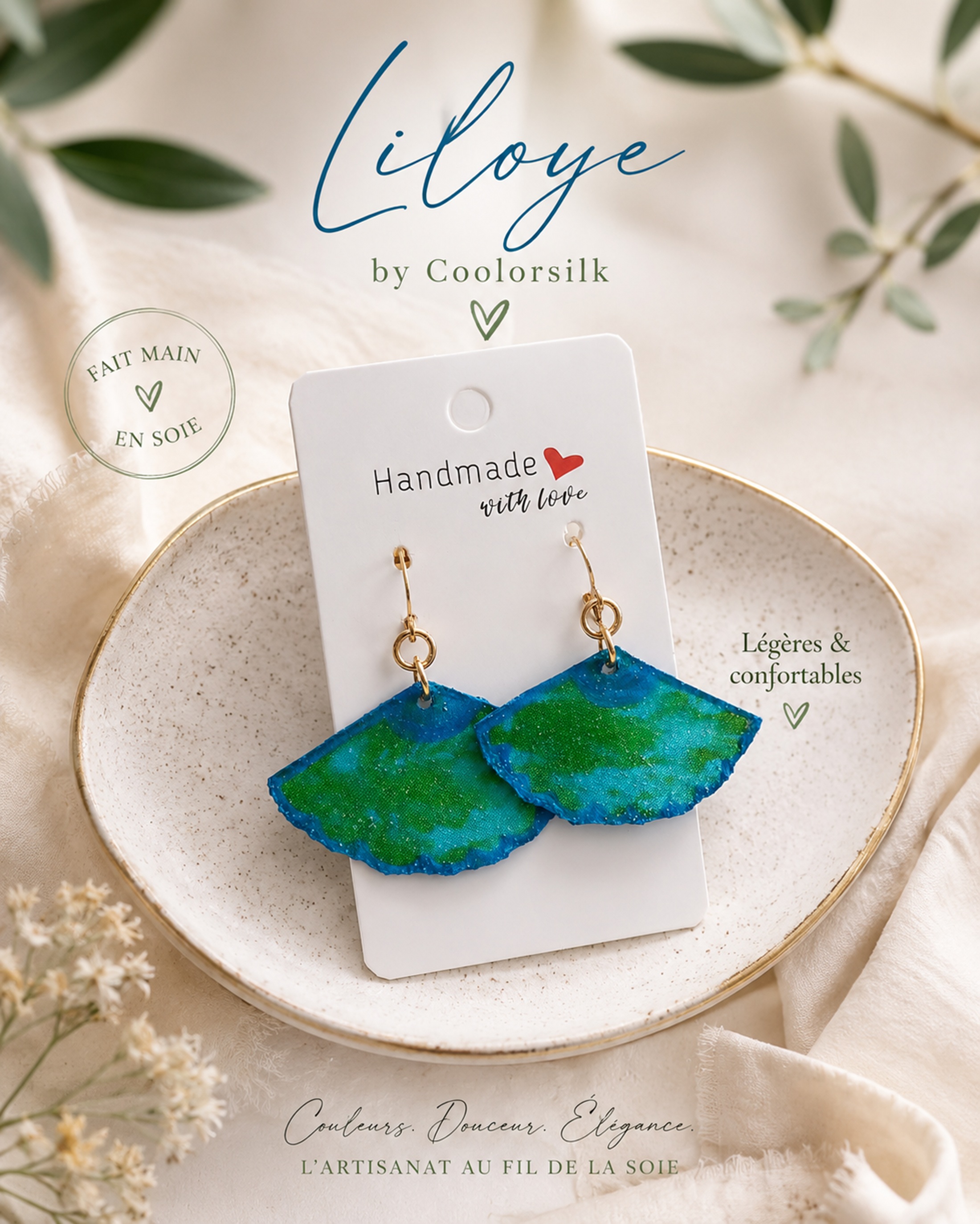 Boucles d oreilles en soie recto verso