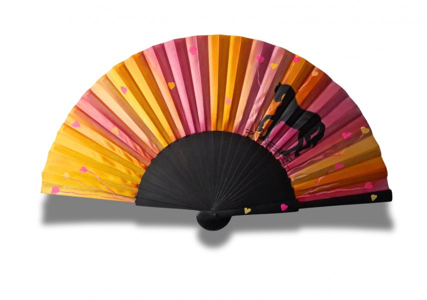 Eventail en coton dessin&eacute; et peint &agrave; la main 