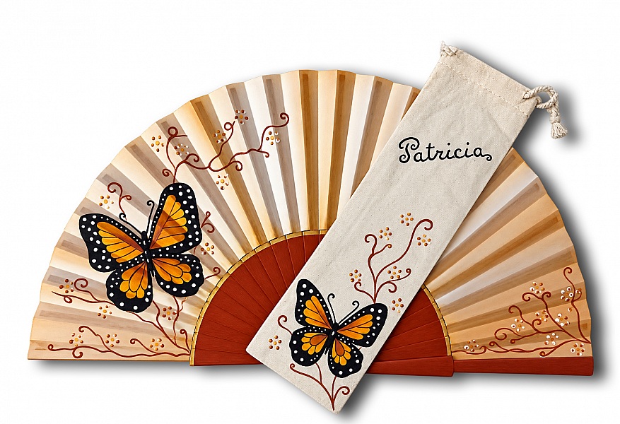Branche en bois d'éventail artisanal avec signature peinte main.