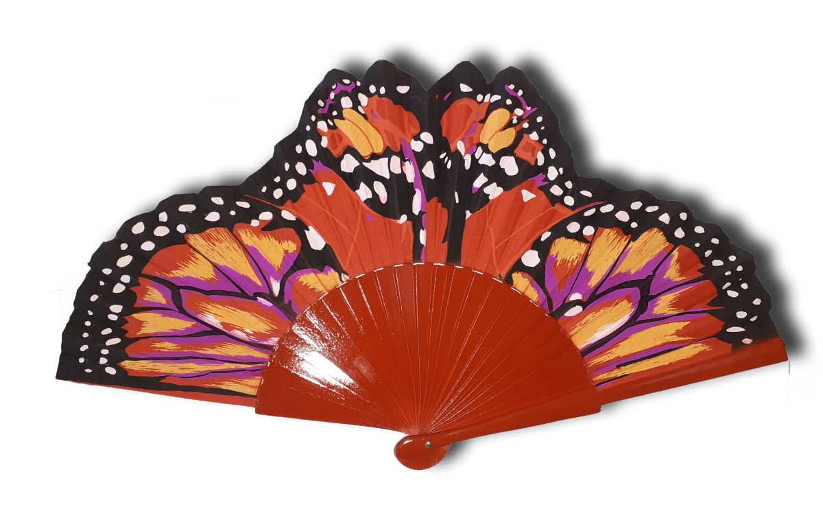 Eventail en coton dessiné et peint à la main "Papillon cute"