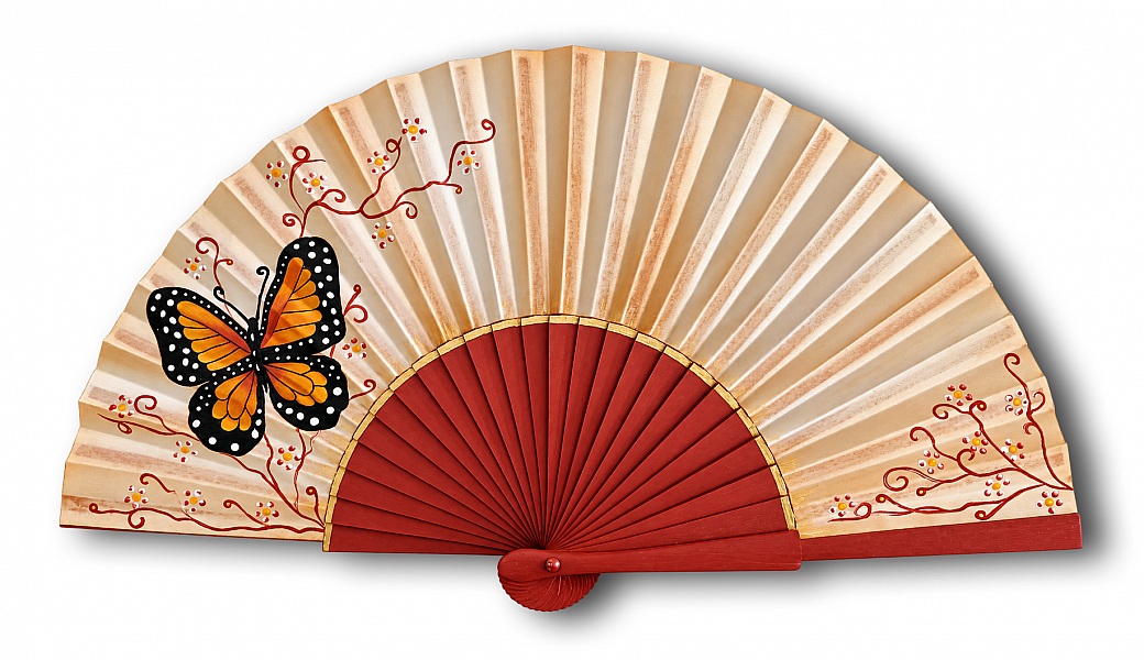 Éventail en satin peint à la main avec motif chouette.