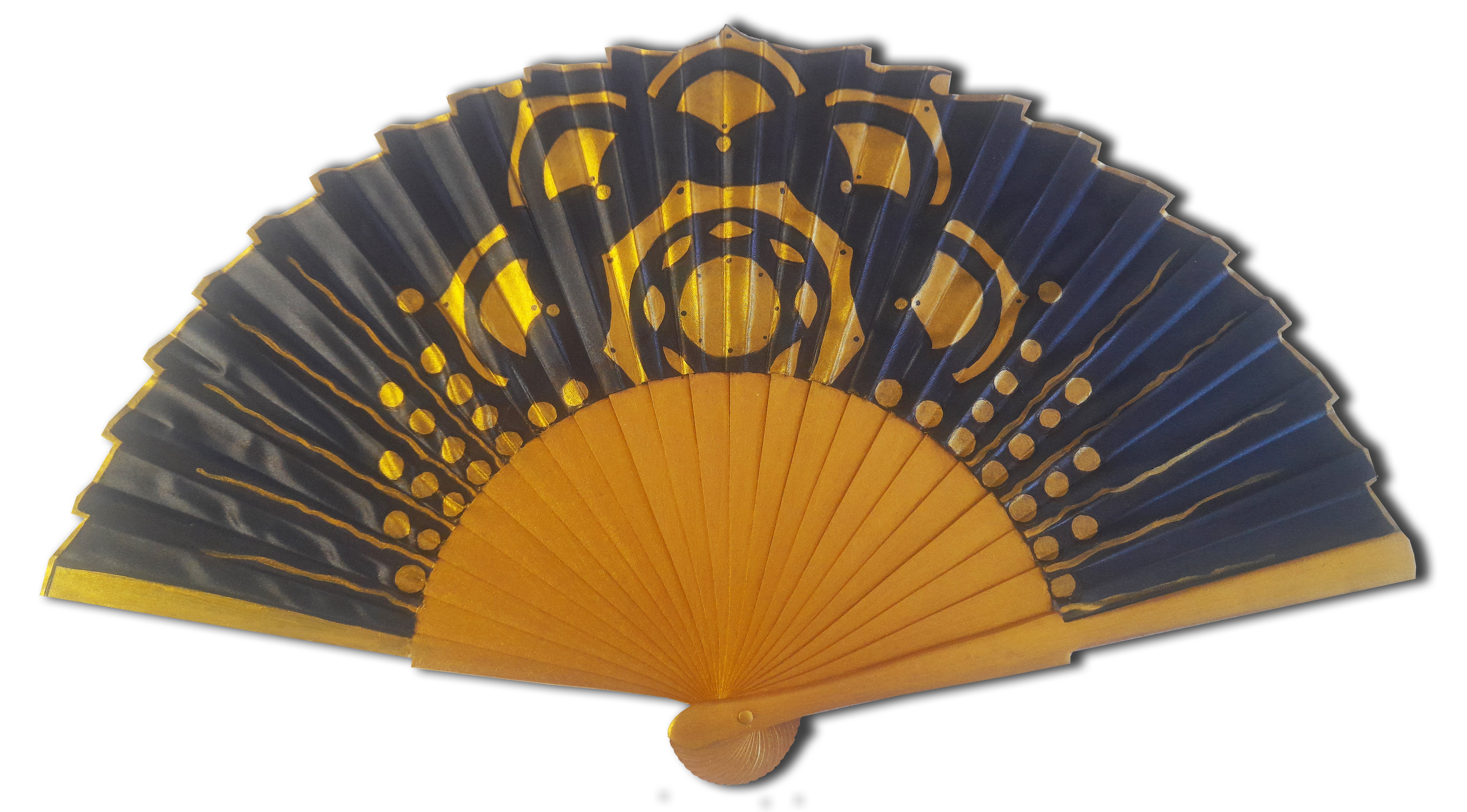 Eventail en soie dessin&eacute; et peint &agrave; la main "Osiris"