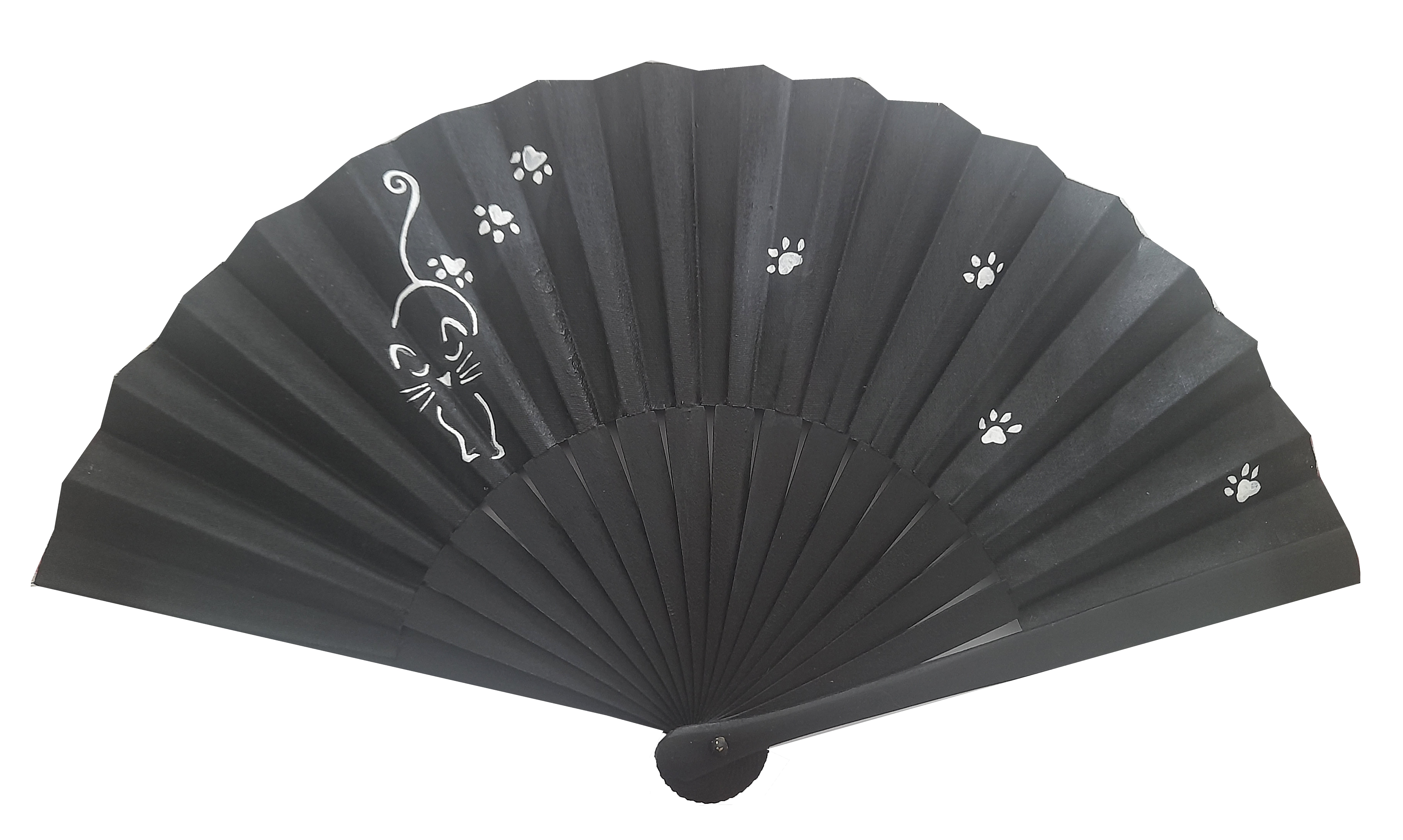 Eventail unisexe en coton peint &agrave; la main. "Pattes de velour" 18cm