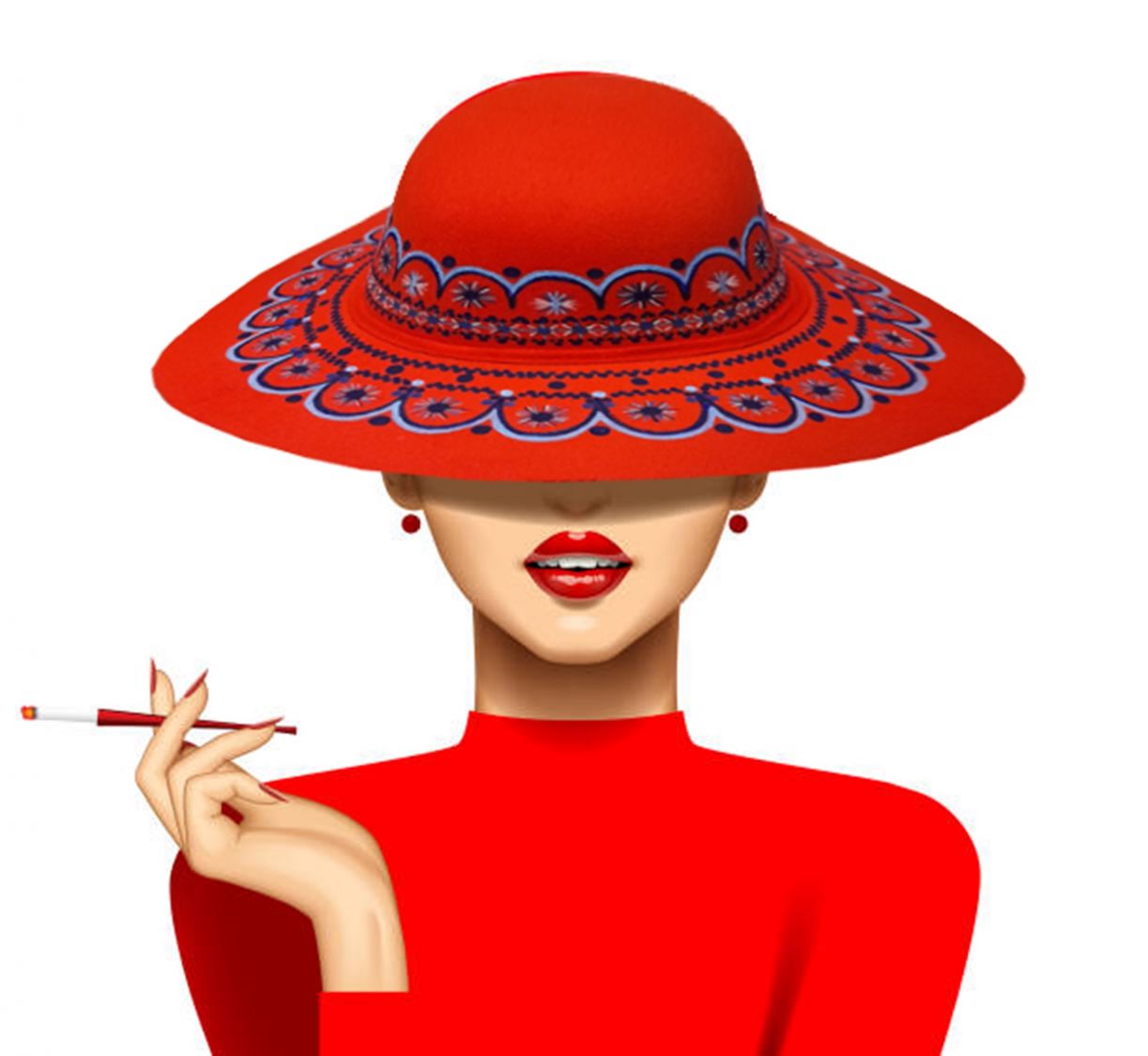 Joli chapeau feutre entièrement peint à la main "Rouge baiser"