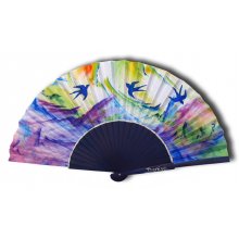 Eventail en satin dessin&eacute; et peint &agrave; la main 