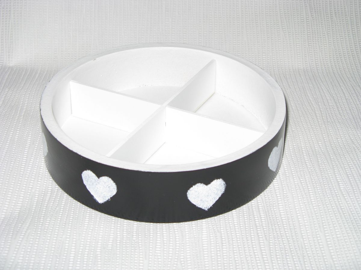 boîte en bois peint blanc et noir déco chouette en ardoise/ coffret à bijoux