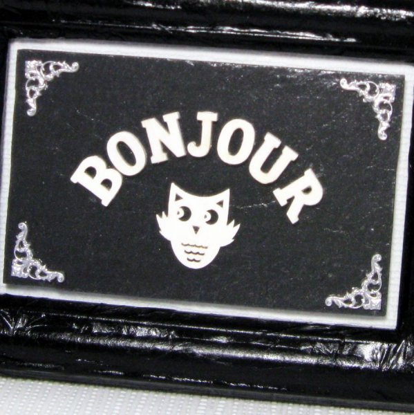 Tableau Chouette qui dit Bonjour de Style Baroque en Ardoise, Création Unique