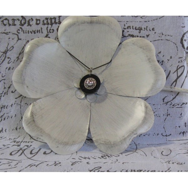 Pendentif Rond en Ardoise et Métal Argenté,Création Unique