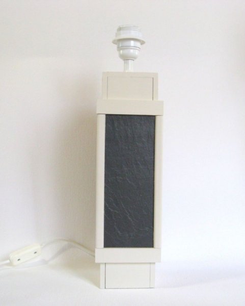 Grand Pied de Lampe en  Ardoise et Bois, Création Artisanale Unique