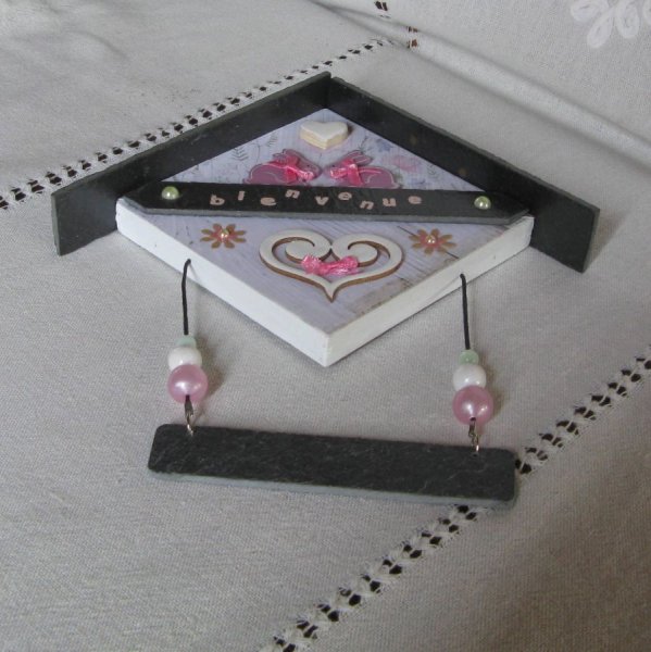 Plaque de Porte Personnalisable pour Enfant Motif Lapin Rose en Bois et  Ardoise, Création Unique