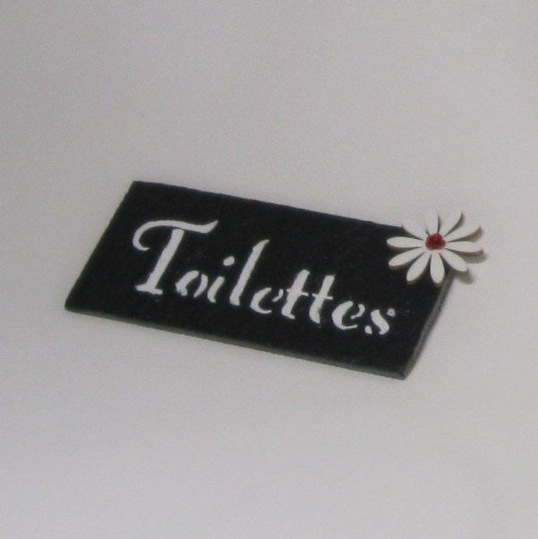 Plaque de Porte Toilettes en Ardoise avec Lettres Emaillées, a Poser sans Trou, Création Originale