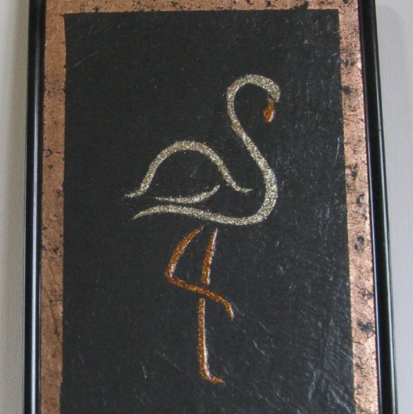 Tableau Flamand Rose Emaillé sur une Ardoise, Création Unique