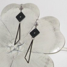 Très Longues Boucles d'oreille pour Femme en Ardoise et métal argenté , Création Unique