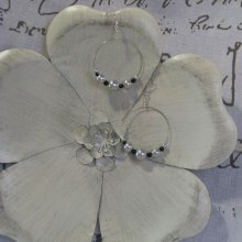 Grandes Créole Perles Nacrées Grises et perle noires, Création Unique