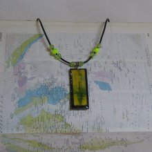 Collier Pendentif en Ardoise pour Femme Jaune et Vert , Motif Unique, Création Artisanale