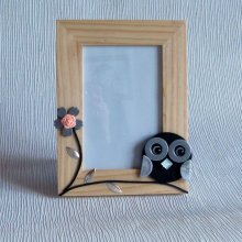 cadre photo bois naturel motif chouette ardoise pour photo 10/15 cm