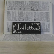 Plaque de Porte Toilettes en Ardoise Emaillée blanc, Création Unique