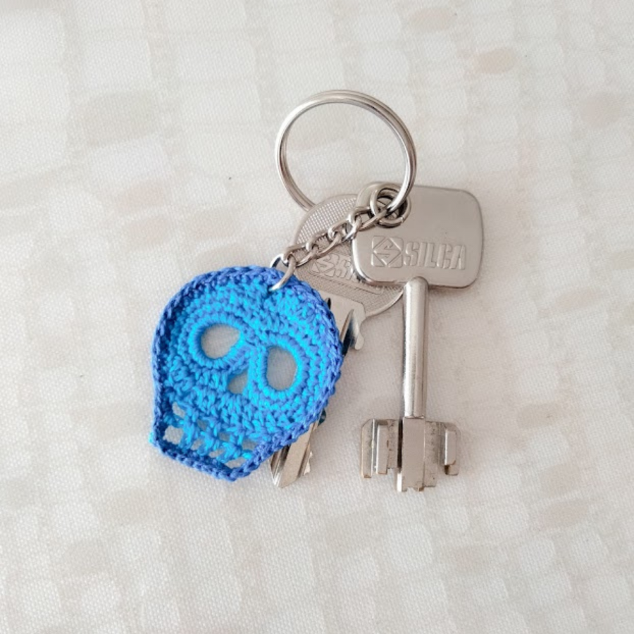 Porte-clés "Tête de Mort" Bleu électrique