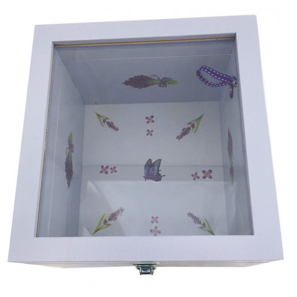 Boite en bois et son couvercle en verre. Model : lavendula.