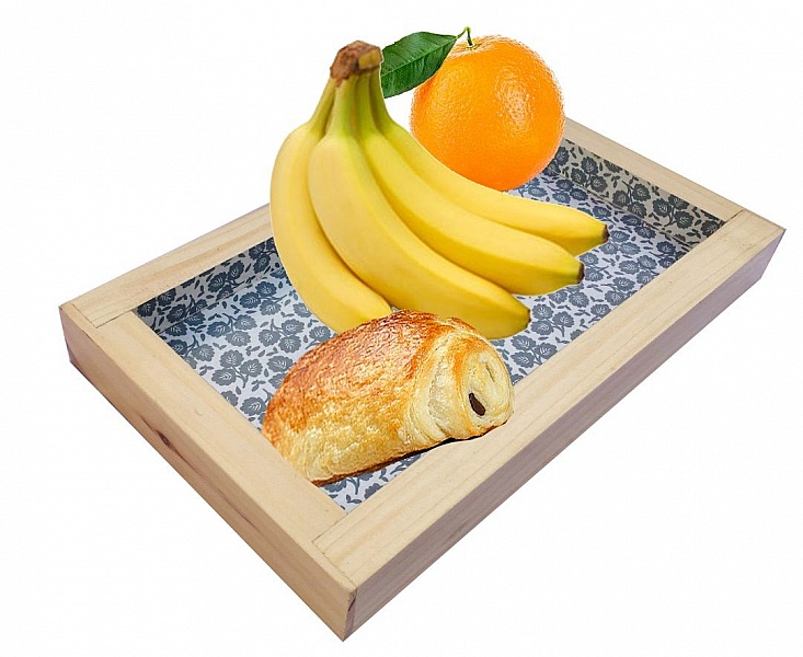 Dessous-de-plat en rondin de bois merisier / prunier, r&eacute;versible en coupelle d&eacute;cor petite feuille grise