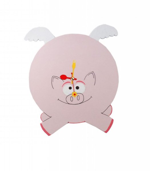 Horloge bois "cochon volant"  humour