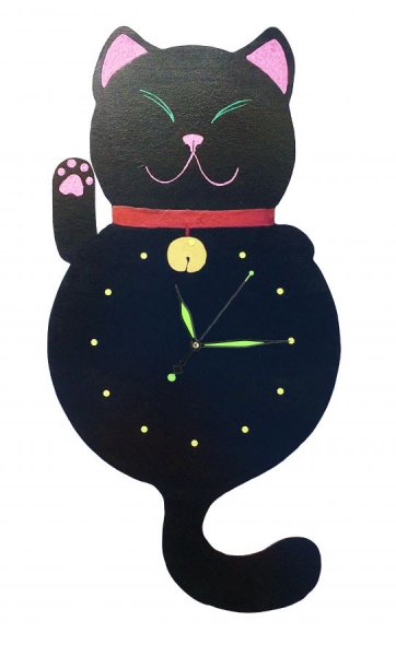 Horloge en bois model  "Maneki-neko" chat chinois