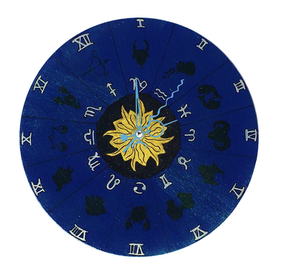 Horloge murale en bois ronde model "horoscope" 