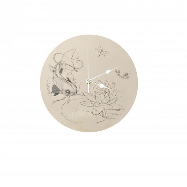Horloge ronde en bois "japon koï et lotus"
