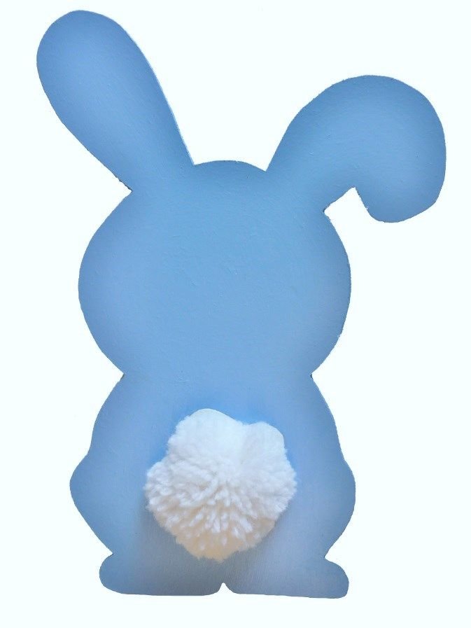 lapin bleu layette queue pompon en laine 29x20 cm garçon