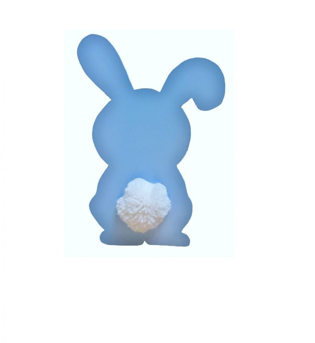 lapin bleu layette queue pompon en laine 29x20 cm garçon