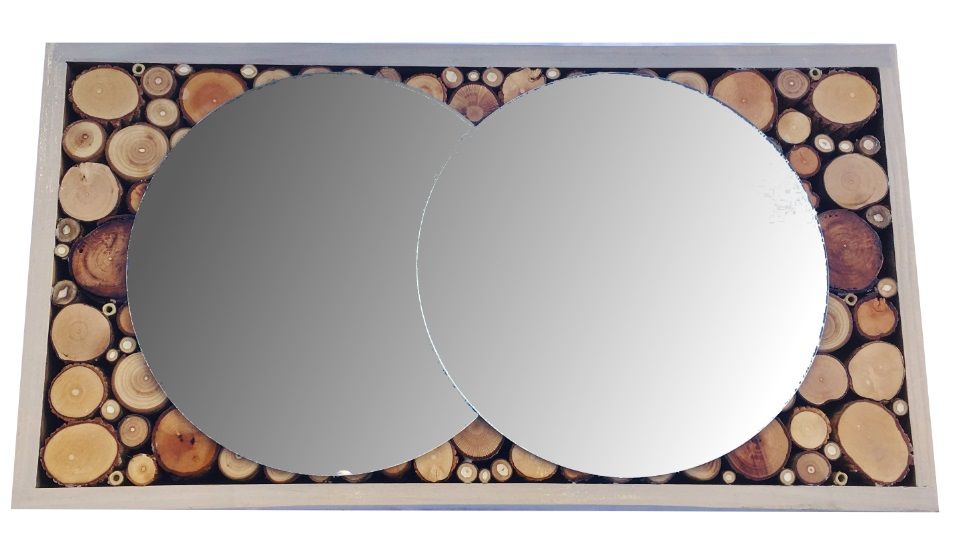 Miroir rectangulaire en rondin de bois 39 x 20 cm gris