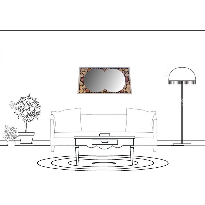 Miroir rectangulaire en rondin de bois 39 x 20 cm gris