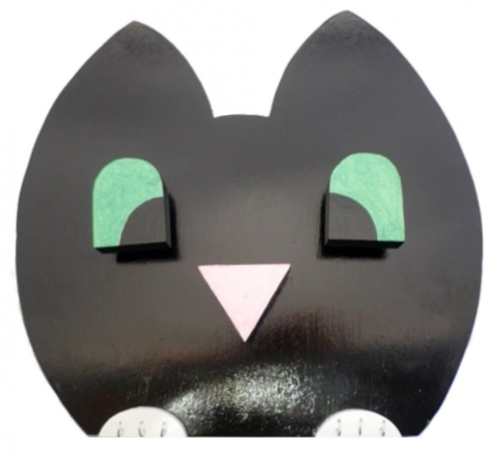 Set de rentrée scolaire en bois model : chat espiègle Pot a crayon et Porte manteau mural a 3 patères +  porte clé