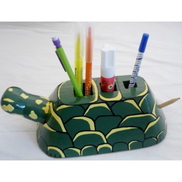 Set de rentrée scolaire bois model : tortue Pot a crayon et Porte manteau mural a une patère